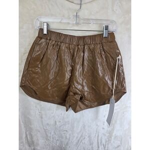 Lumiere Quilted Faux Leather Shorts Brown Elastic Waist Pockets NP41051 Mens M